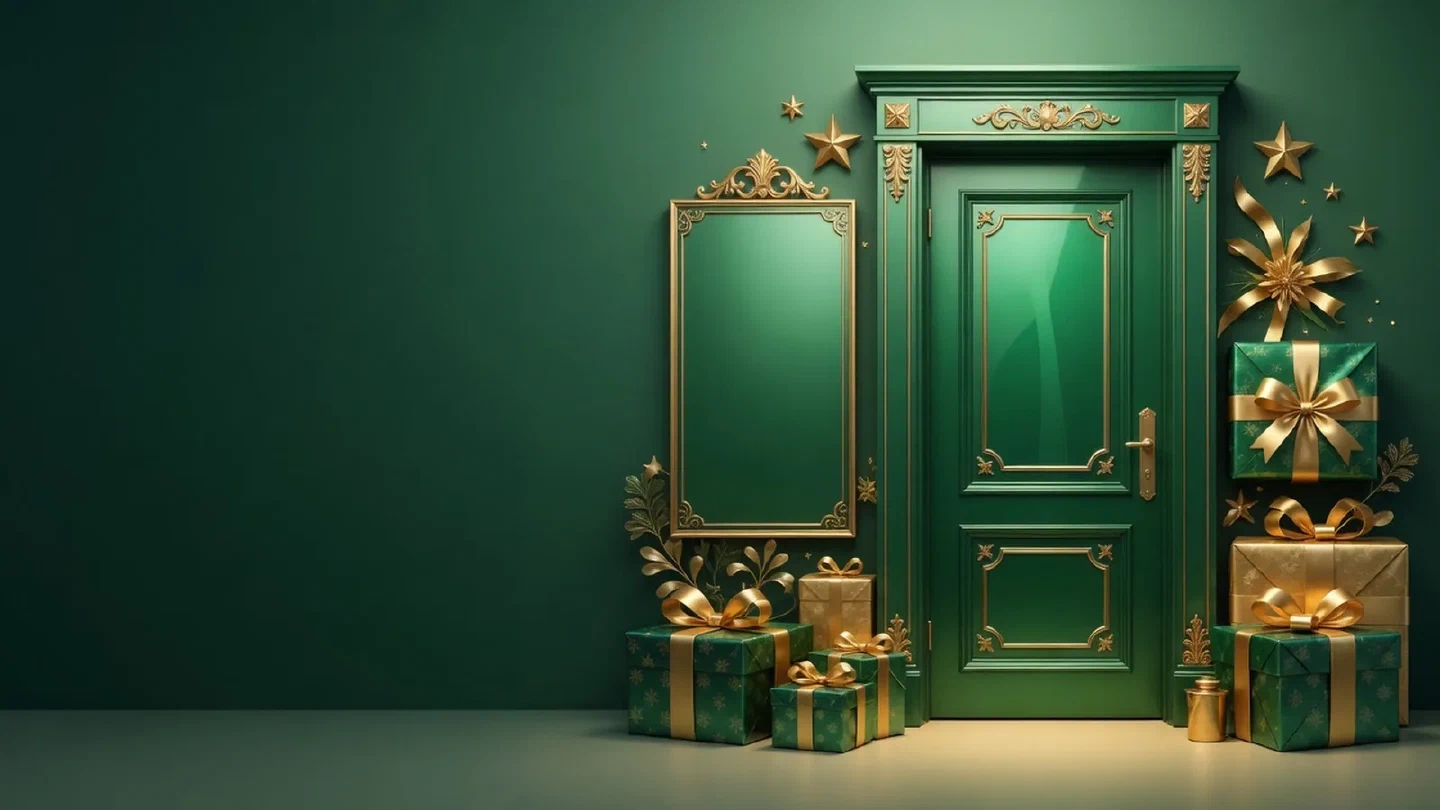 Calm green-and-gold illustration of account restrictions related objects.
