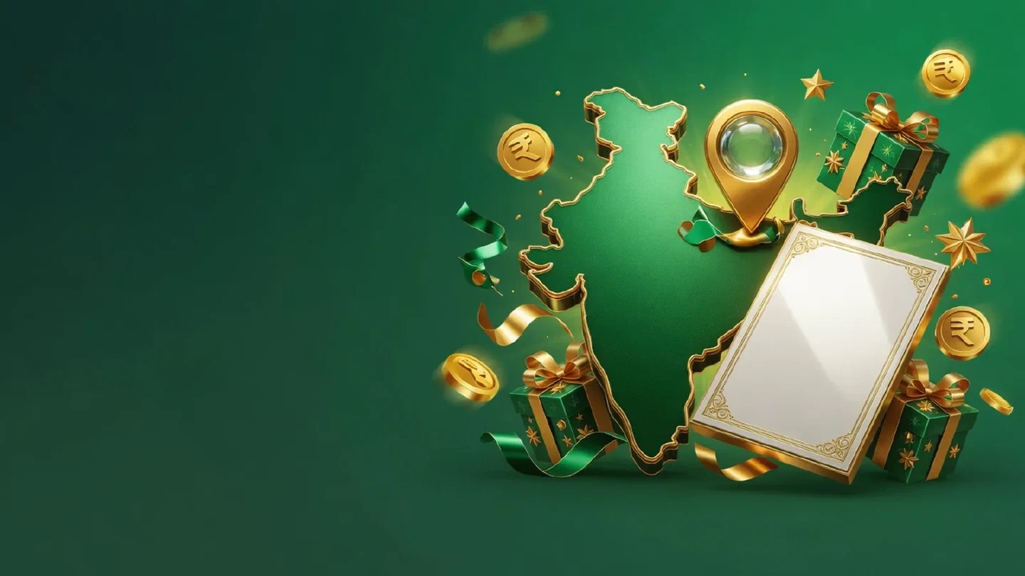 Calm green-and-gold illustration of availability india related objects.
