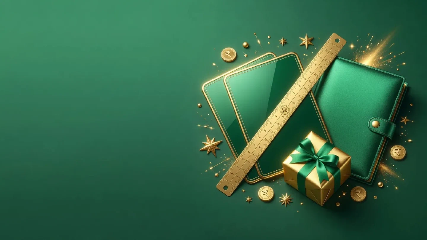 Calm green-and-gold illustration of bank account related objects.