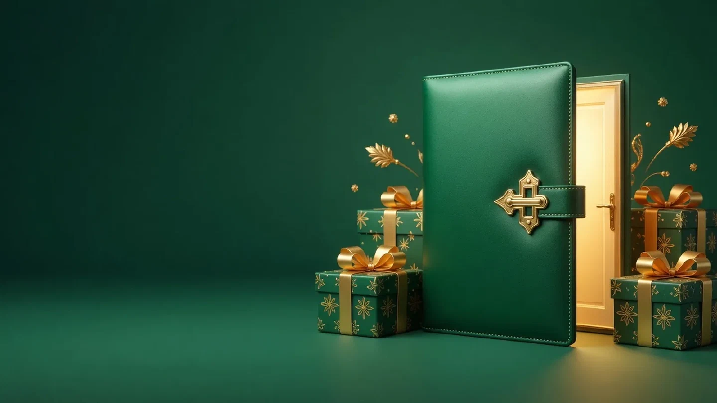 Calm green-and-gold illustration of close account related objects.