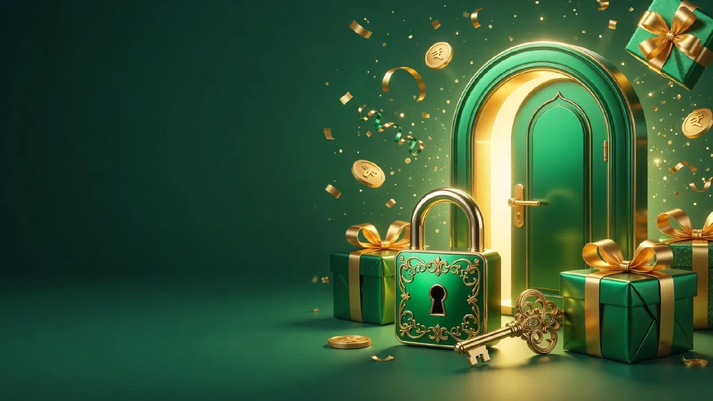 Calm green-and-gold illustration of password related objects.