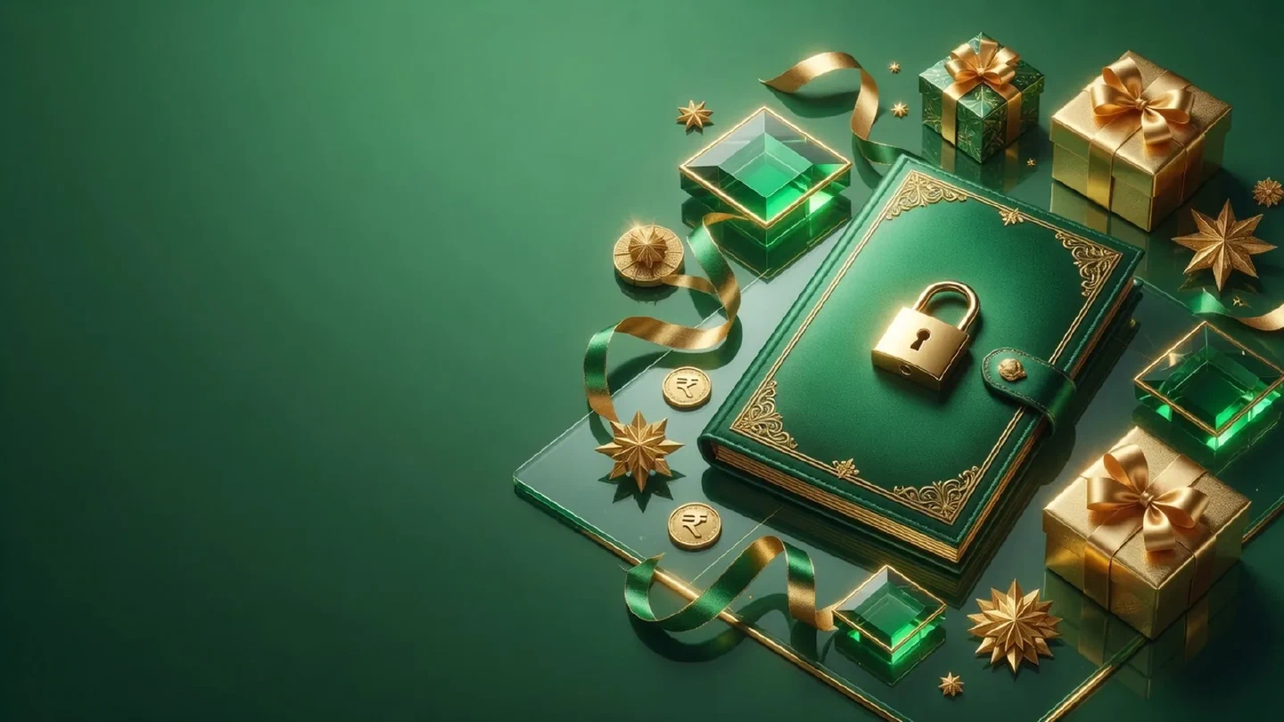 Calm green-and-gold illustration of privacy guide related objects.
