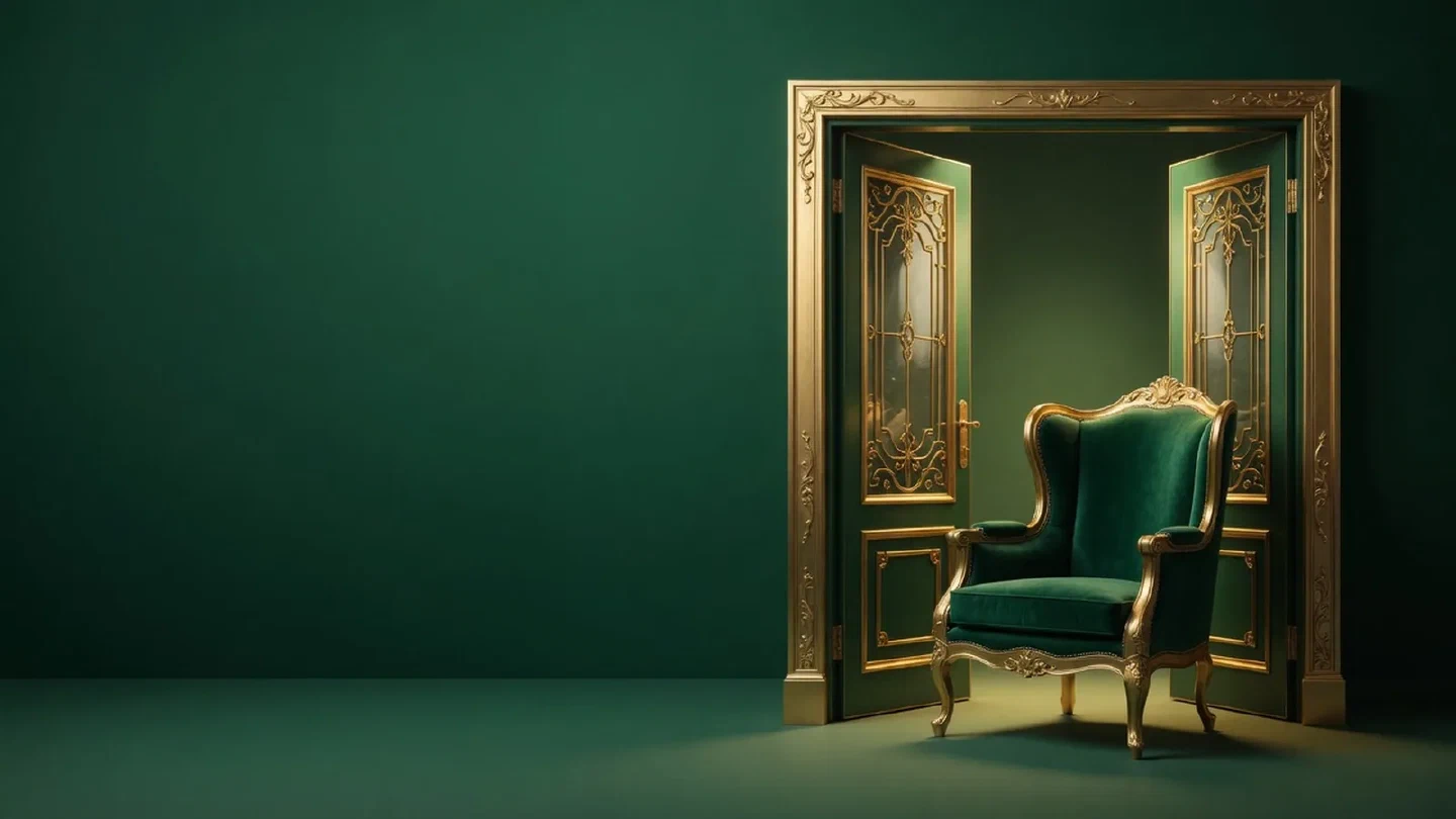 Calm green-and-gold illustration of responsible gambling related objects.