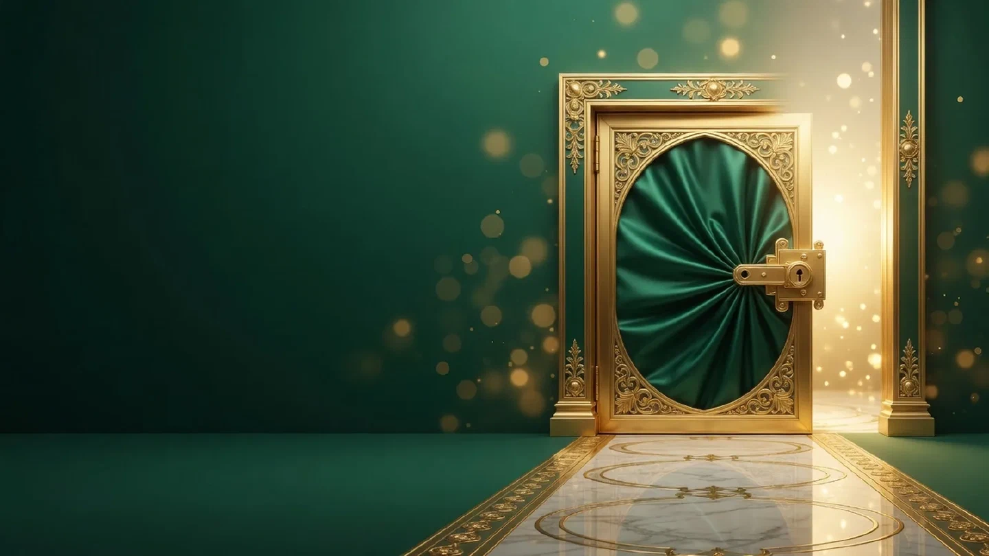 Calm green-and-gold illustration of self exclusion related objects.