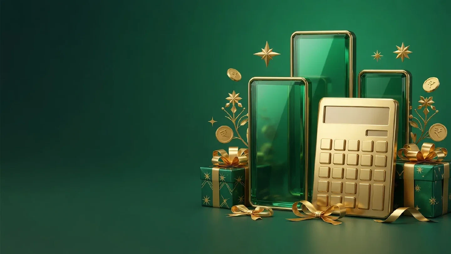Calm green-and-gold illustration of withdrawal limits fees related objects.